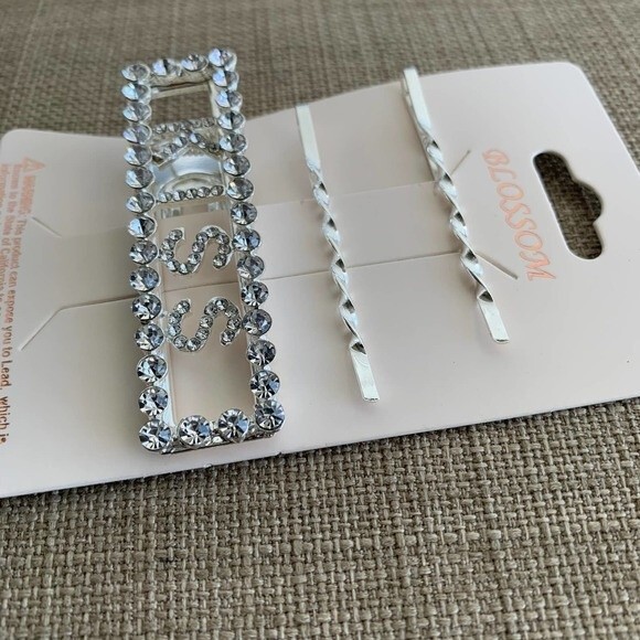Hair clips fashion pins Rhinestone Silver Deco Hair Clips "KISS" set of 3 PCS - Picture 4 of 6